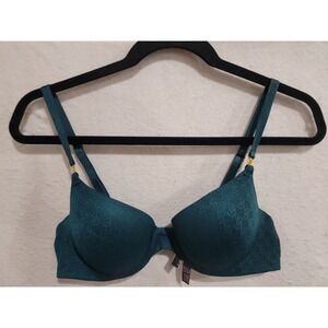 Victoria's Secret Very Sexy Demi Bra 38B Emerald Green Logo Lace Gold Hardware